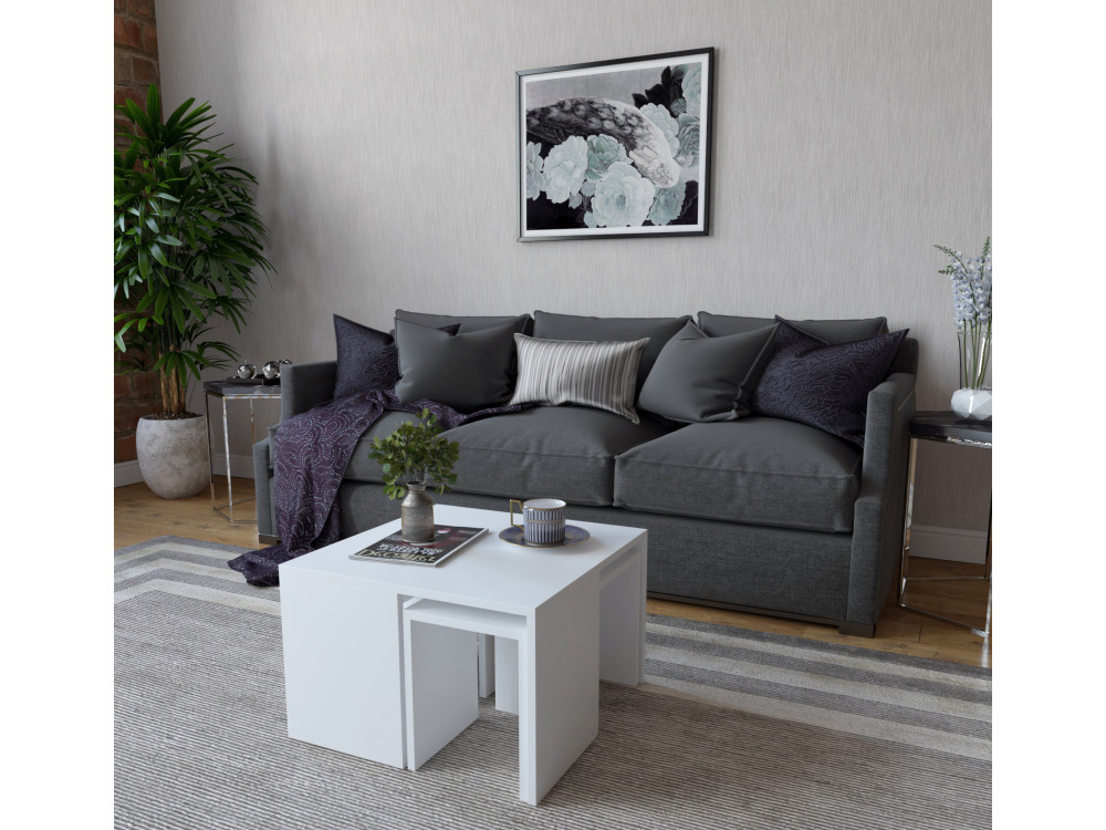 Lote de mesas de centro de madera "Ortanca" - 60 x 60 x 37 cm - Blanco