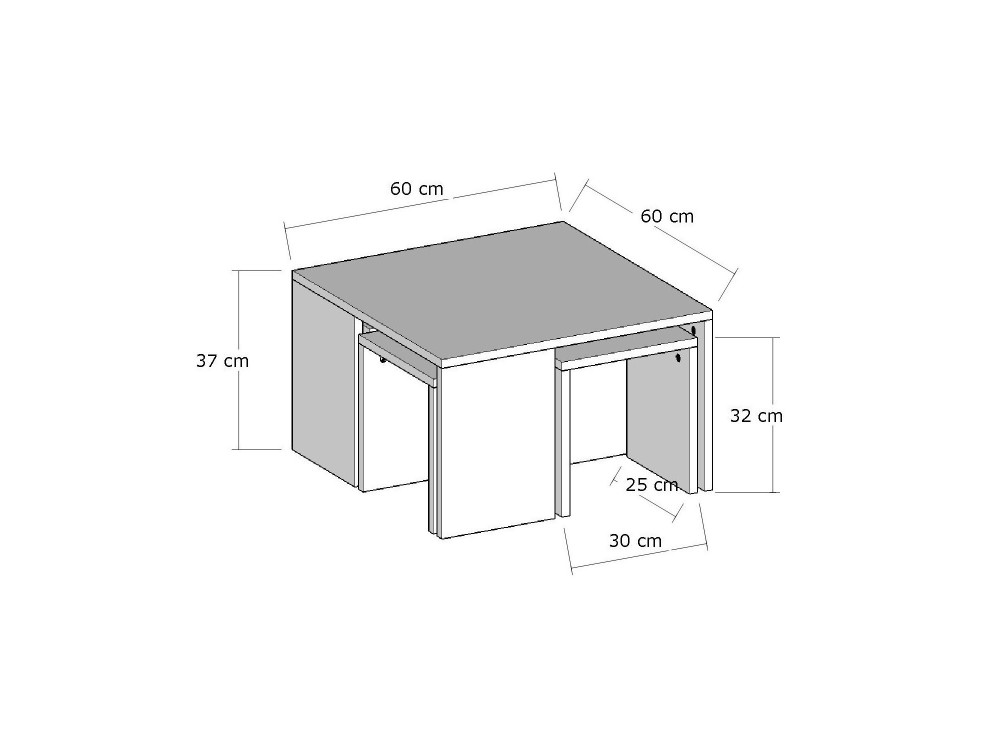 Lote de mesas de centro de madera "Ortanca" - 60 x 60 x 37 cm - Roble Zafiro