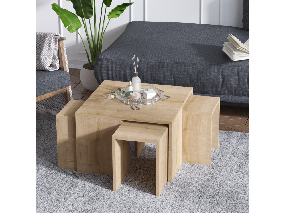 Lote de mesas de centro de madera "Ortanca" - 60 x 60 x 37 cm - Roble Zafiro