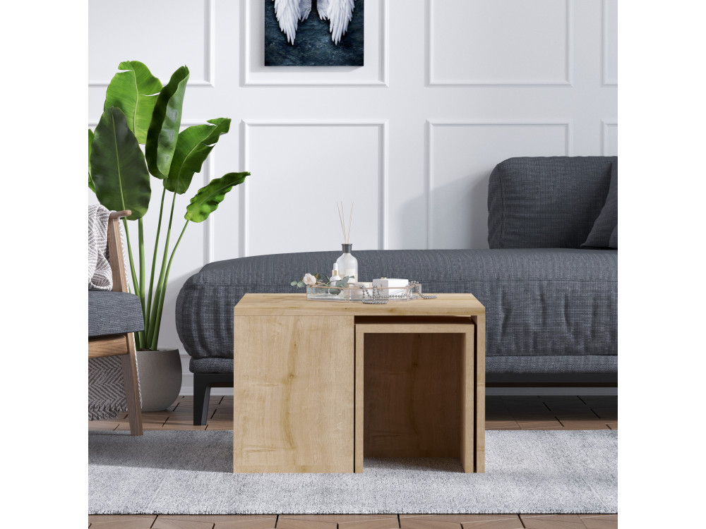 Lote de mesas de centro de madera "Ortanca" - 60 x 60 x 37 cm - Roble Zafiro