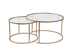 Lote de 2 mesas de centro de metal "Aurum" - 80 x 80 x 43 cm - Oro transparente