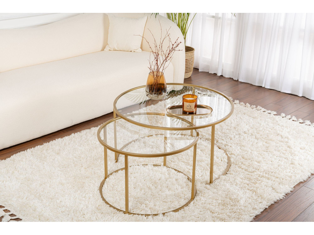 Lote de 2 mesas de centro de metal "Aurum" - 80 x 80 x 43 cm - Oro transparente