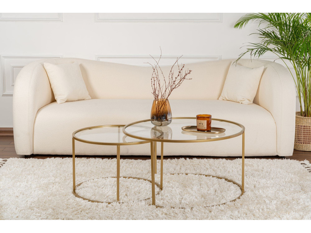 Lote de 2 mesas de centro de metal "Aurum" - 80 x 80 x 43 cm - Oro transparente
