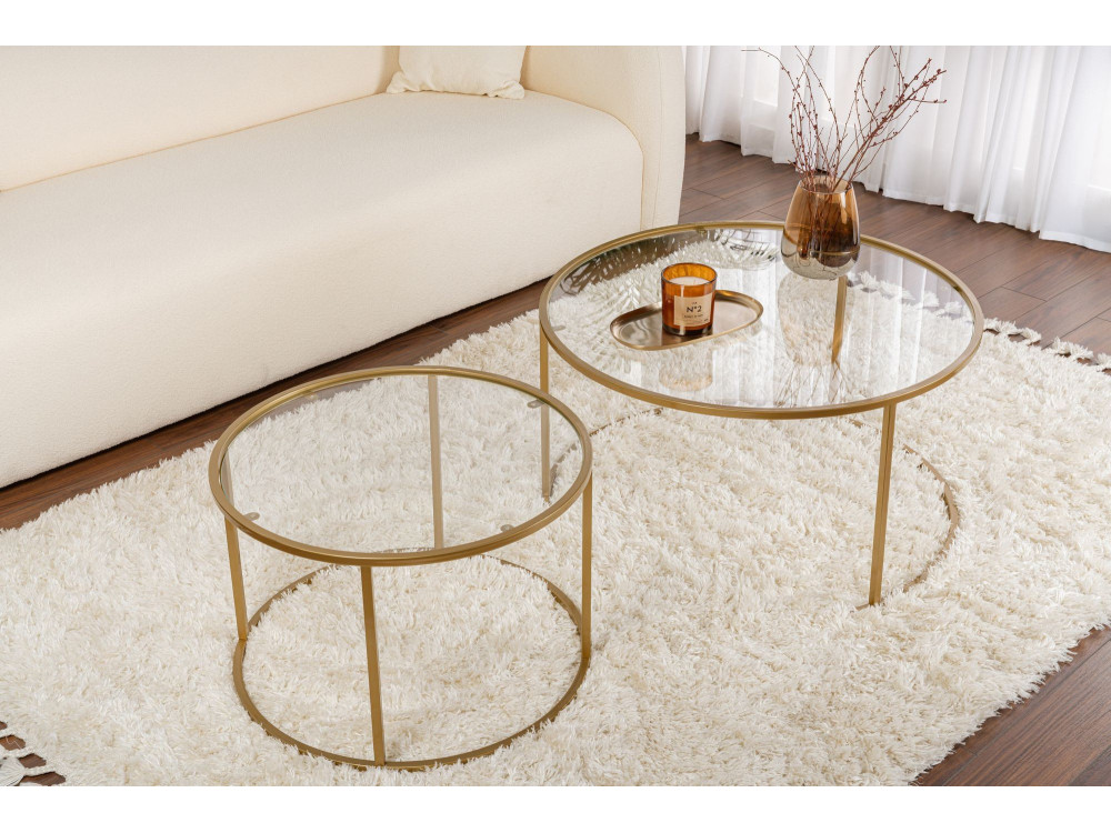 Lote de 2 mesas de centro de metal "Aurum" - 80 x 80 x 43 cm - Oro transparente