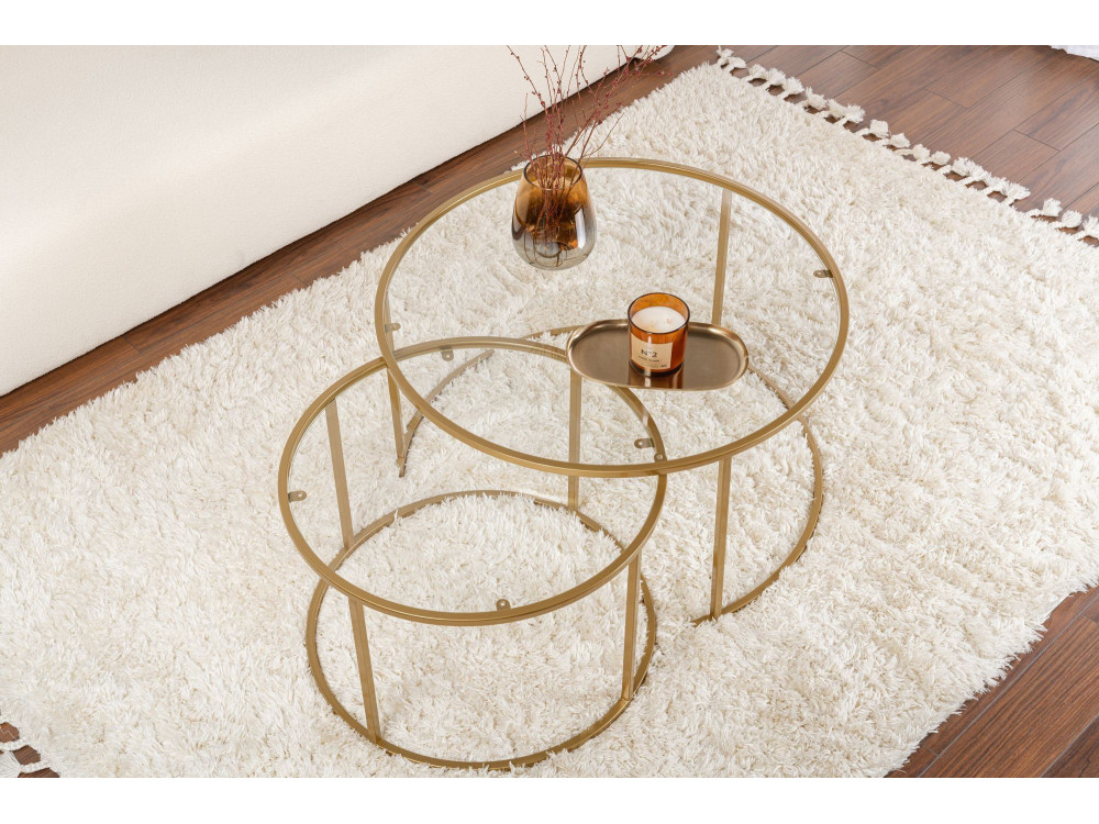 Lote de 2 mesas de centro de metal "Aurum" - 80 x 80 x 43 cm - Oro transparente