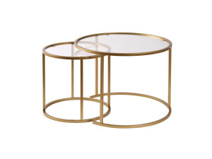 Lote de 2 mesas de centro de metal "Aurum" - 60 x 60 x 43 cm - Oro transparente