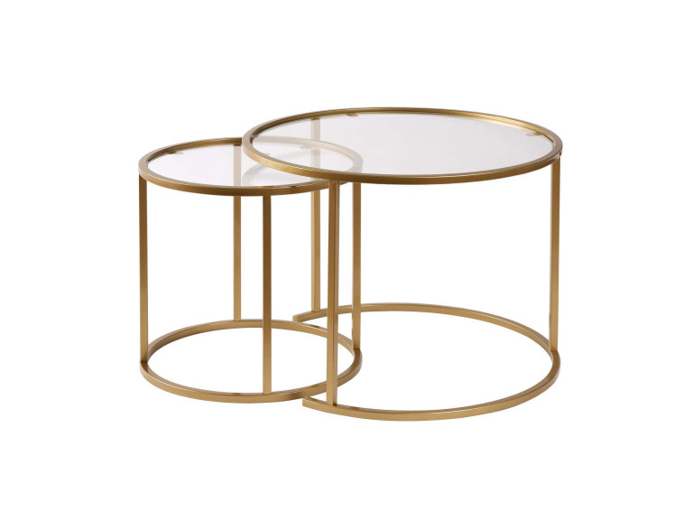 Lote de 2 mesas de centro de metal "Aurum" - 60 x 60 x 43 cm - Oro transparente