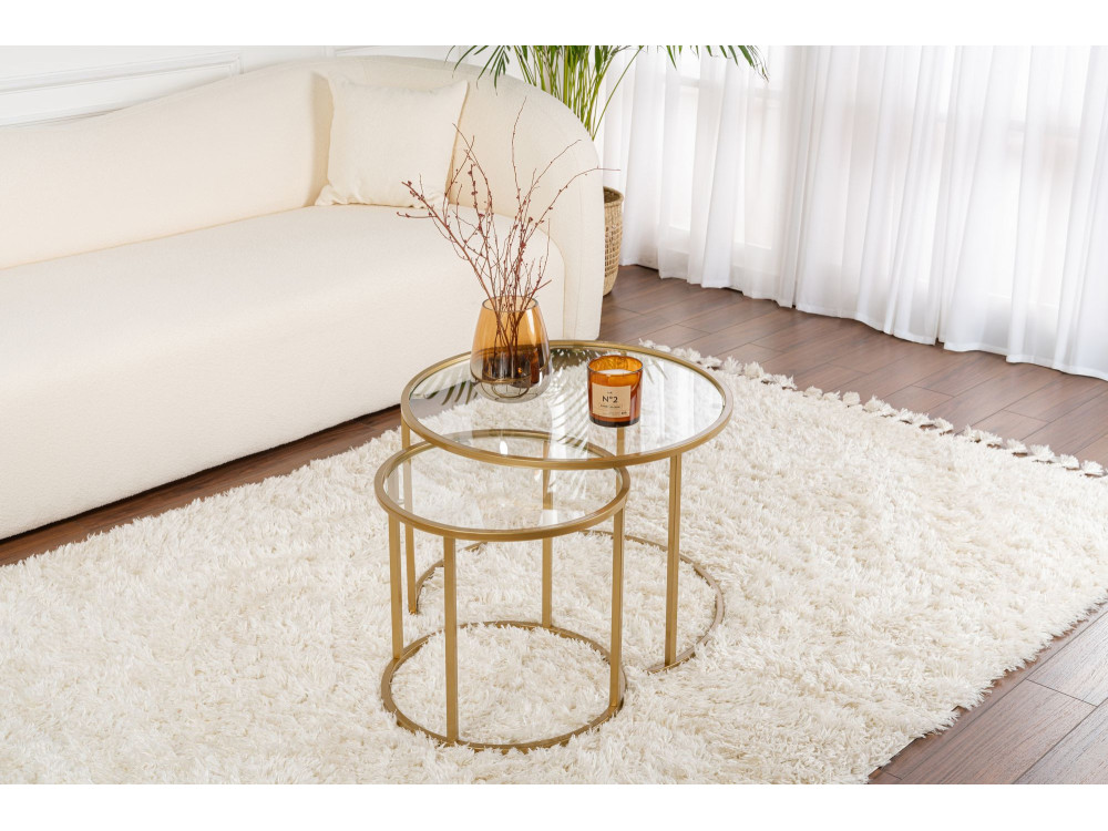 Lote de 2 mesas de centro de metal "Aurum" - 60 x 60 x 43 cm - Oro transparente
