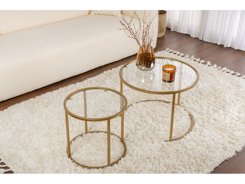 Lote de 2 mesas de centro de metal "Aurum" - 60 x 60 x 43 cm - Oro transparente