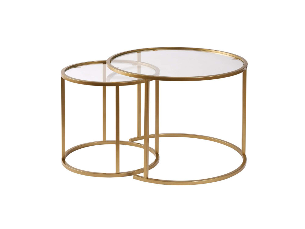 Lote de 2 mesas de centro de metal "Aurum" - 60 x 60 x 43 cm - Oro transparente