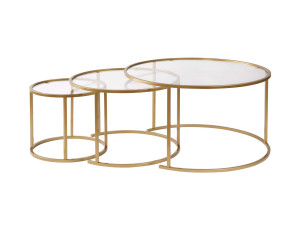 Lote de 3 mesas de centro de metal "Aurum" - 80 x 80 x 43 cm - Oro transparente