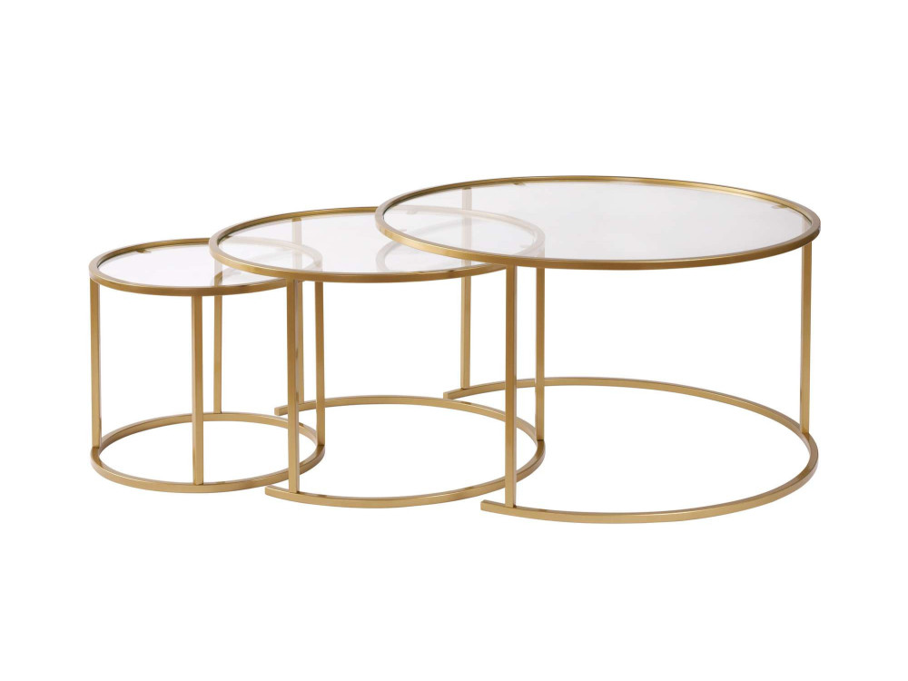Lote de 3 mesas de centro de metal "Aurum" - 80 x 80 x 43 cm - Oro transparente