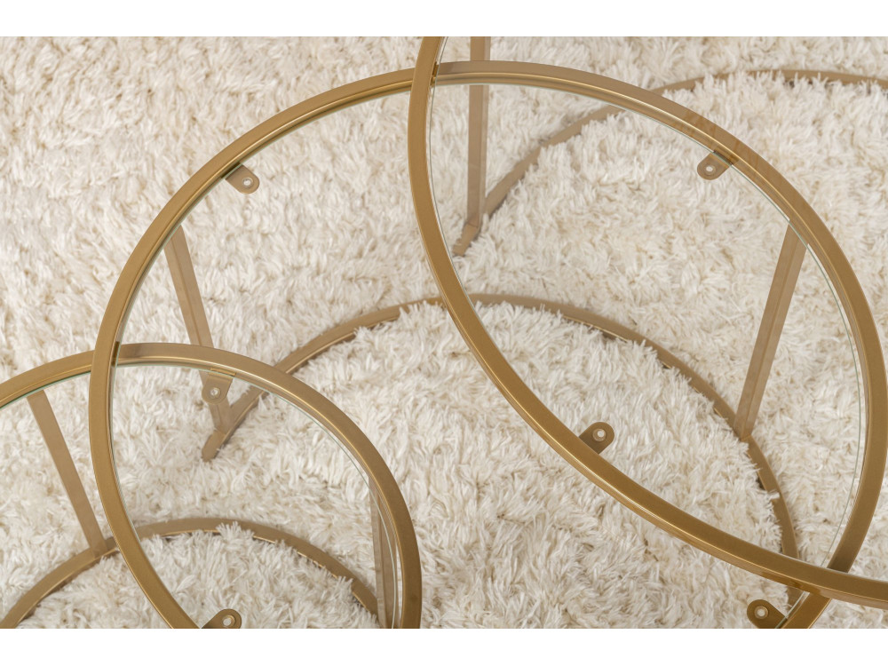 Lote de 3 mesas de centro de metal "Aurum" - 80 x 80 x 43 cm - Oro transparente