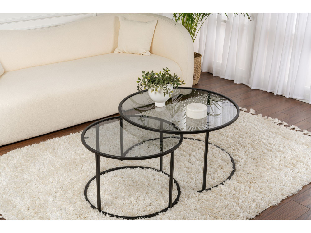 Lote de 2 mesas de centro de metal "Aurum" - 80 x 80 x 43 cm - Negro Gris