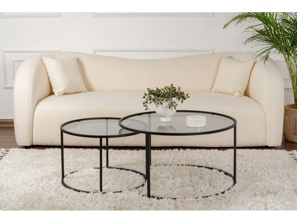 Lote de 2 mesas de centro de metal "Aurum" - 80 x 80 x 43 cm - Negro Gris