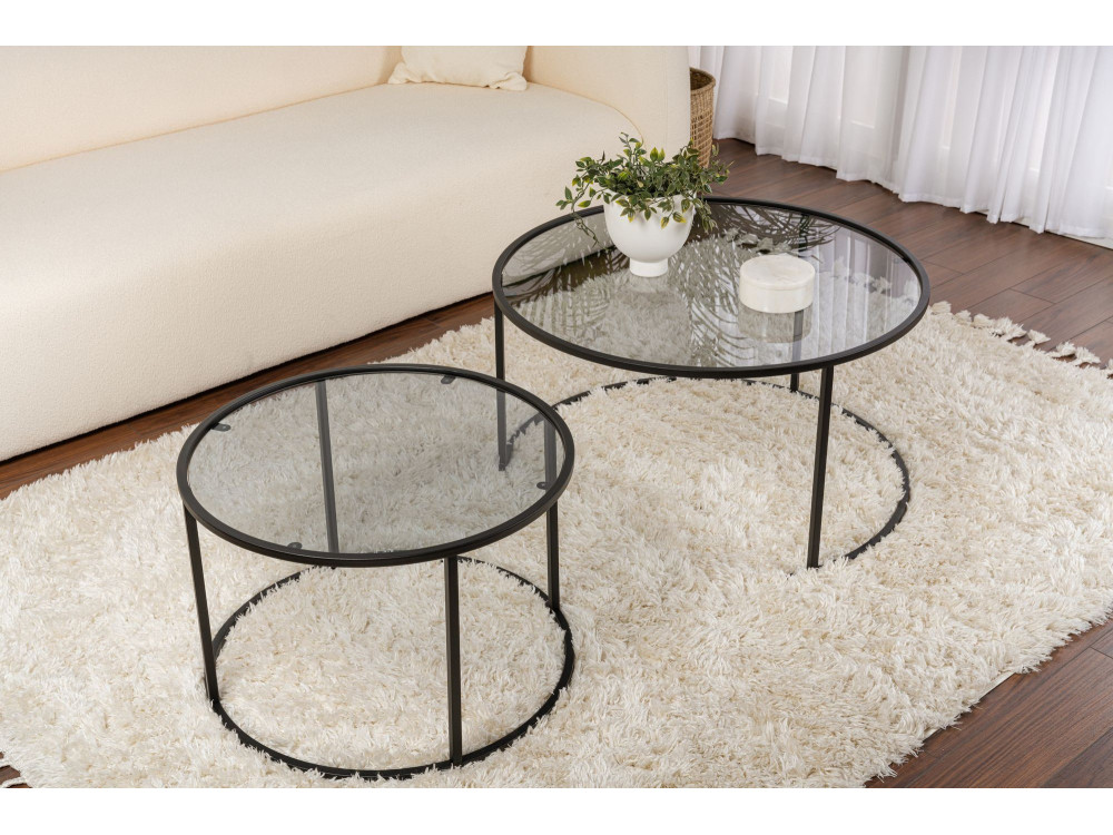 Lote de 2 mesas de centro de metal "Aurum" - 80 x 80 x 43 cm - Negro Gris