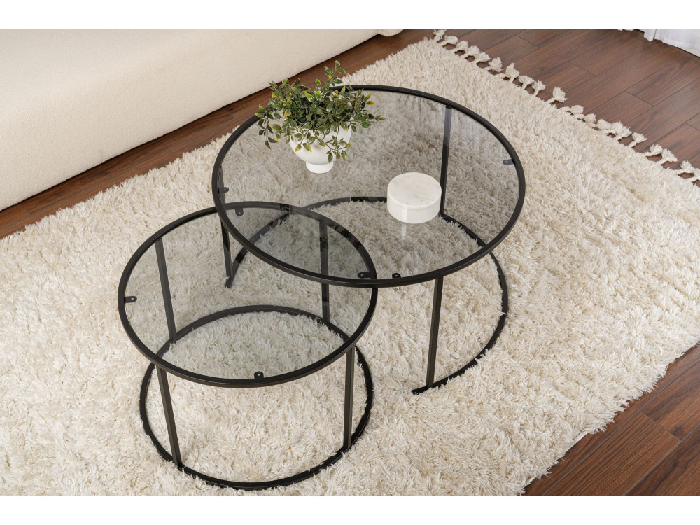 Lote de 2 mesas de centro de metal "Aurum" - 80 x 80 x 43 cm - Negro Gris