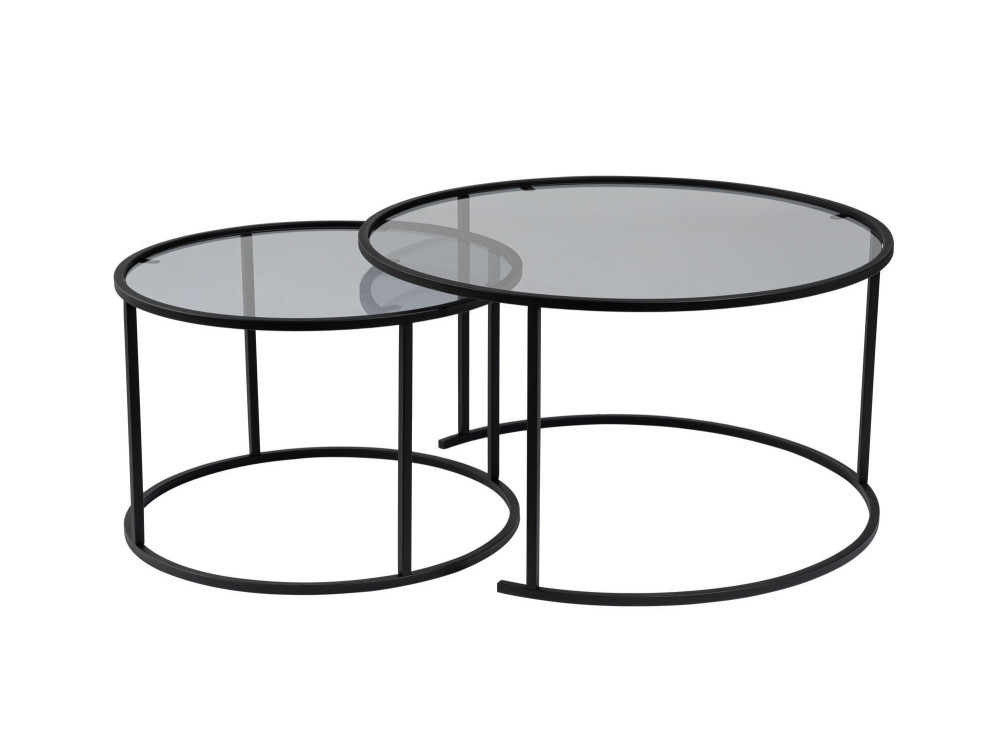 Lote de 2 mesas de centro de metal "Aurum" - 80 x 80 x 43 cm - Negro Gris