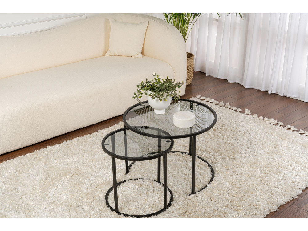 Lote de 2 mesas de centro de metal "Aurum" - 60 x 60 x 43 cm - Negro Gris