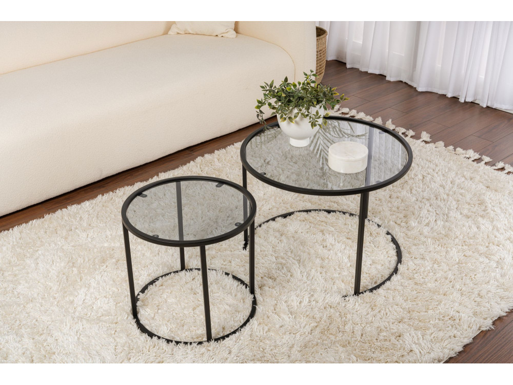 Lote de 2 mesas de centro de metal "Aurum" - 60 x 60 x 43 cm - Negro Gris