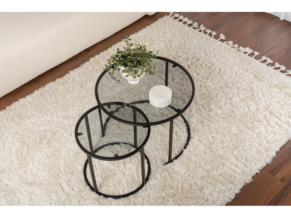 Lote de 2 mesas de centro de metal "Aurum" - 60 x 60 x 43 cm - Negro Gris