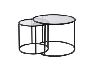 Lote de 2 mesas de centro de metal "Aurum" - 60 x 60 x 43 cm - Negro Transparente