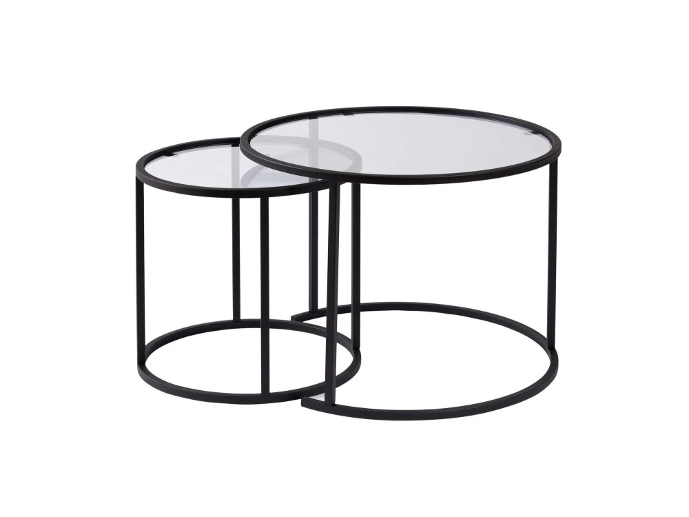 Lote de 2 mesas de centro de metal "Aurum" - 60 x 60 x 43 cm - Negro Transparente