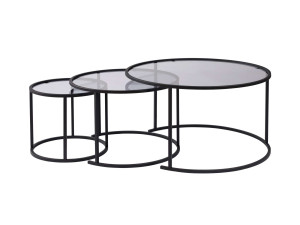 Lote de 3 mesas de centro de metal "Aurum" - 80 x 80 x 43 cm - Negro Gris