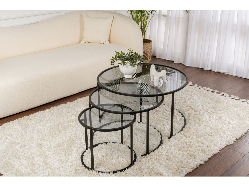 Lote de 3 mesas de centro de metal "Aurum" - 80 x 80 x 43 cm - Negro Gris