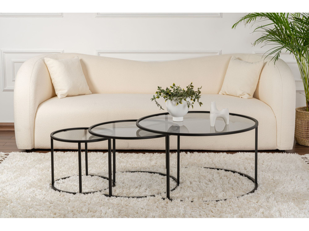 Lote de 3 mesas de centro de metal "Aurum" - 80 x 80 x 43 cm - Negro Gris