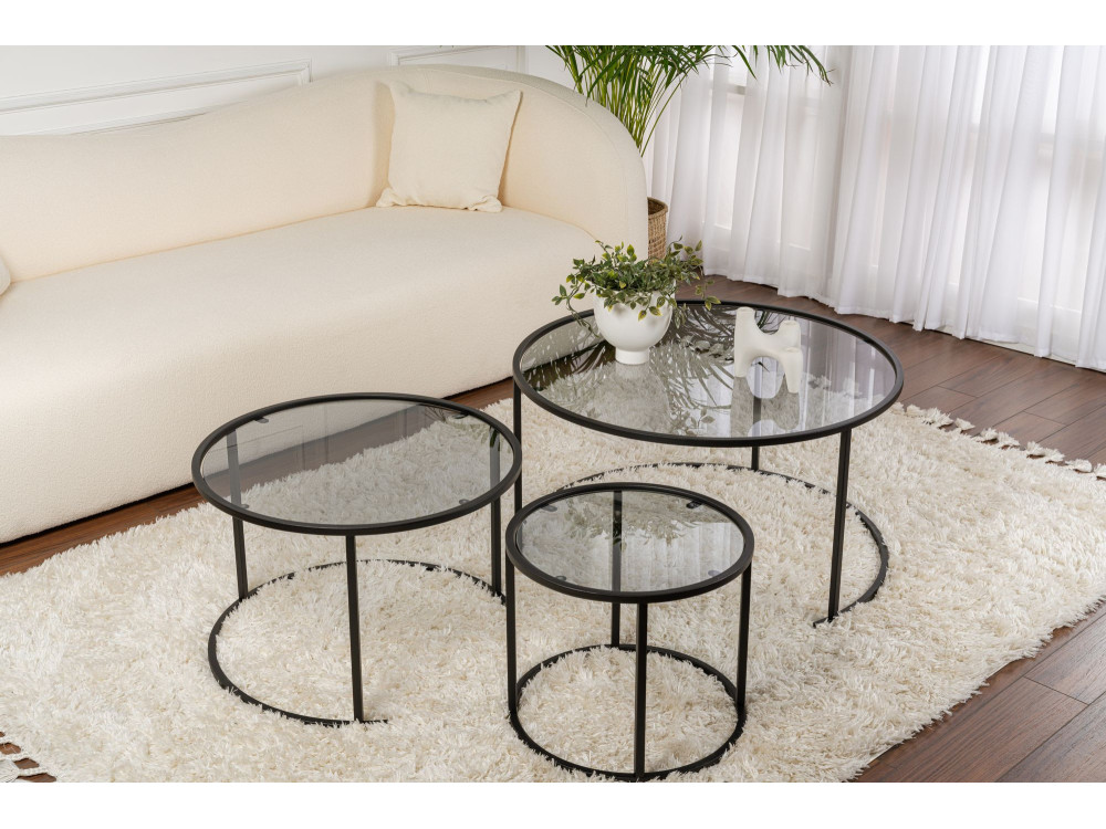 Lote de 3 mesas de centro de metal "Aurum" - 80 x 80 x 43 cm - Negro Gris