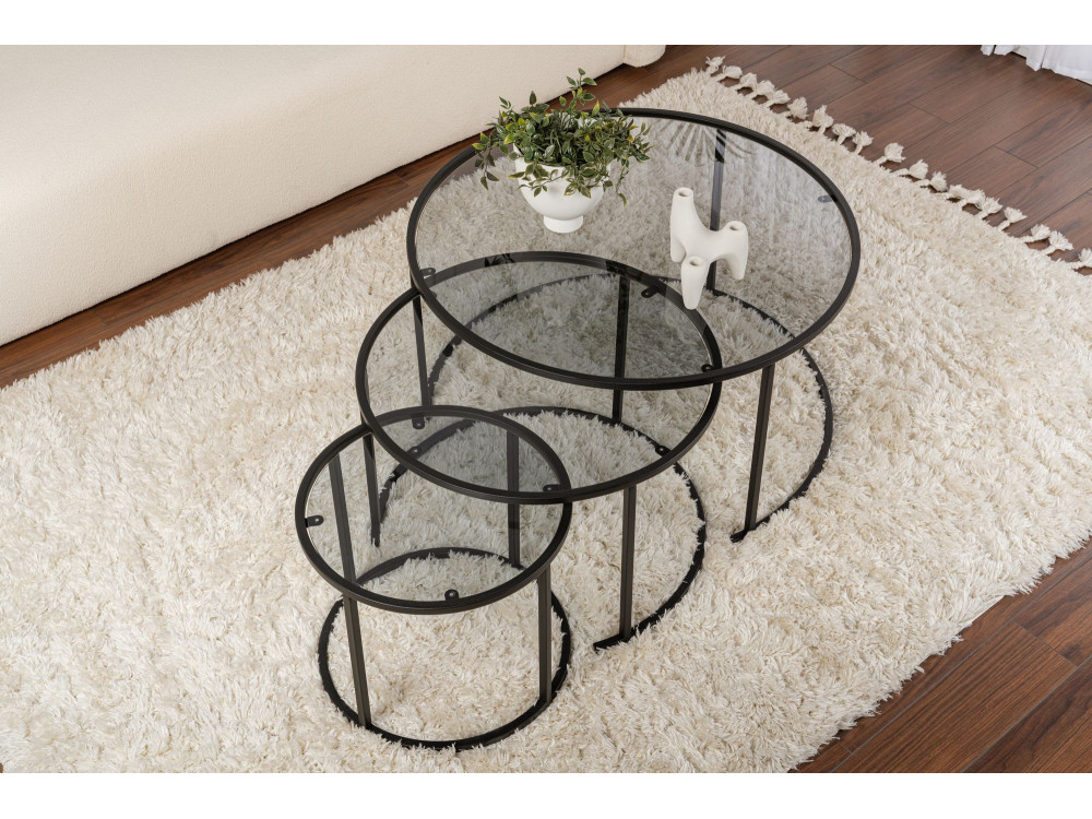 Lote de 3 mesas de centro de metal "Aurum" - 80 x 80 x 43 cm - Negro Gris