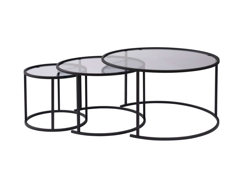 Lote de 3 mesas de centro de metal "Aurum" - 80 x 80 x 43 cm - Negro Gris