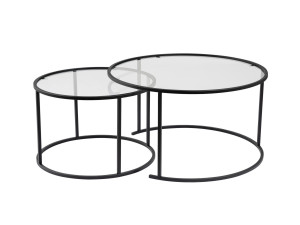 Lote de 2 mesas de centro de metal "Aurum" - 80 x 80 x 43 cm - Negro Transparente