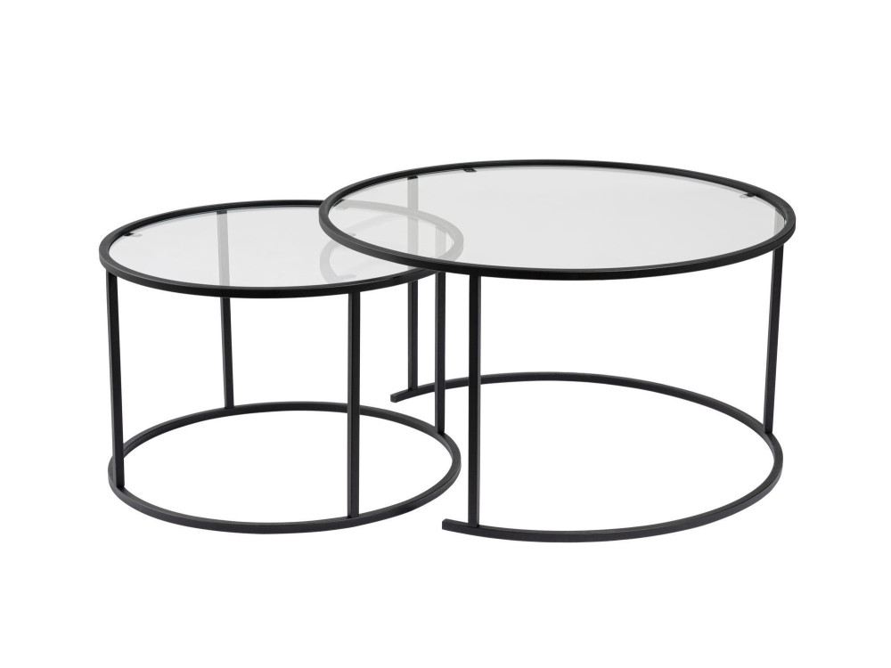 Lote de 2 mesas de centro de metal "Aurum" - 80 x 80 x 43 cm - Negro Transparente