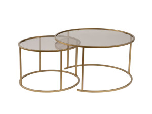 Lote de 2 mesas de centro de metal "Aurum" - 80 x 80 x 43 cm - Bronce dorado