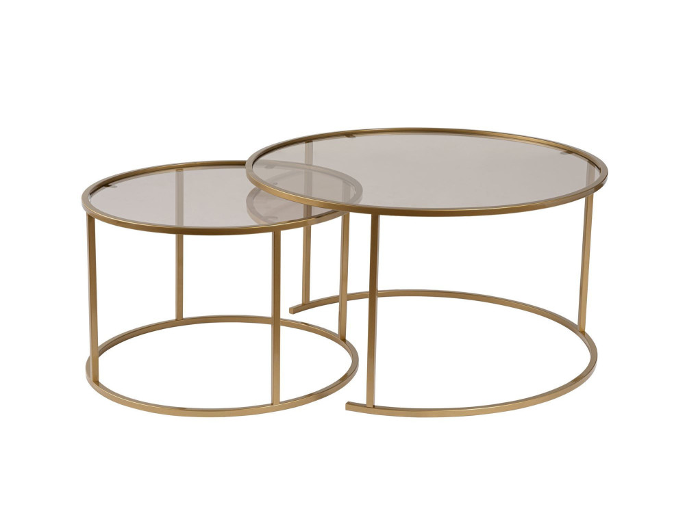 Lote de 2 mesas de centro de metal "Aurum" - 80 x 80 x 43 cm - Bronce dorado