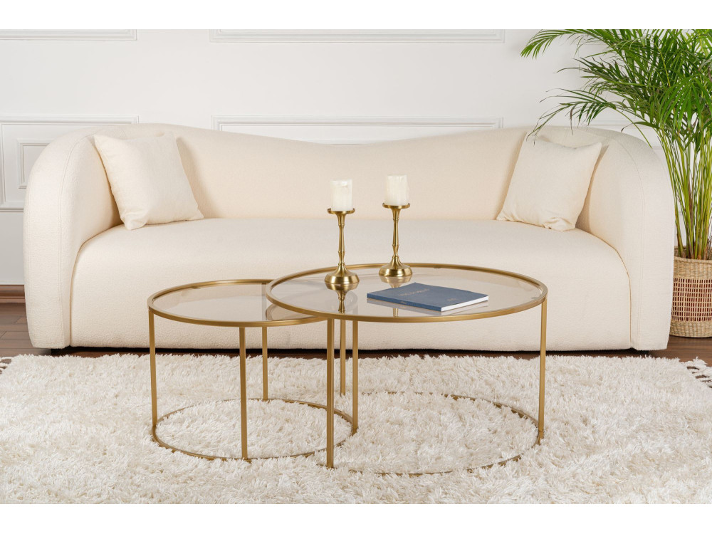 Lote de 2 mesas de centro de metal "Aurum" - 80 x 80 x 43 cm - Bronce dorado