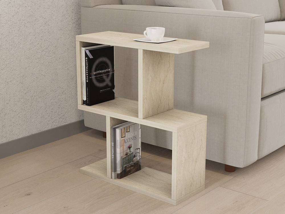 Mesa auxiliar de madera "Zet" - 45 x 17 x 51 cm - Travertino