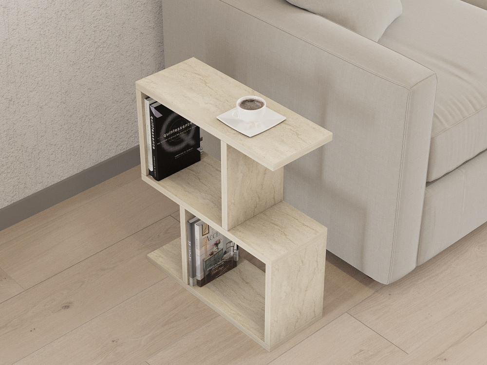 Mesa auxiliar de madera "Zet" - 45 x 17 x 51 cm - Travertino