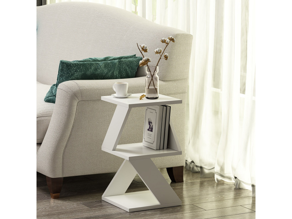 Mesa auxiliar de madera "Albeni" - 30 x 30 x 50 cm - Blanco