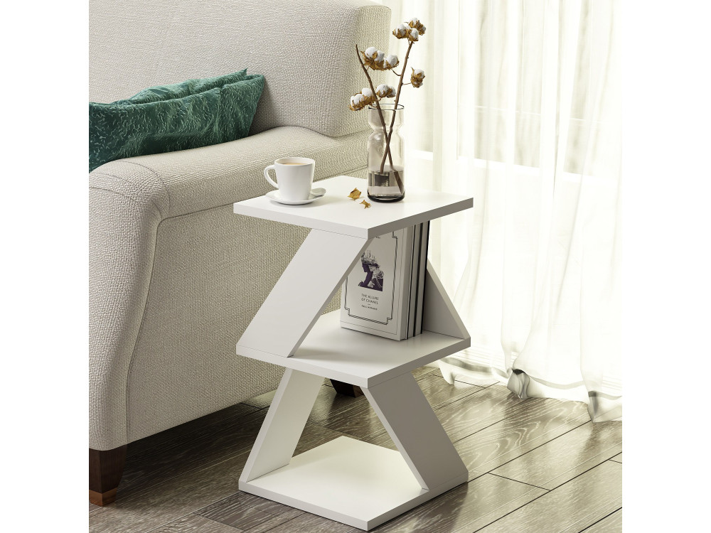 Mesa auxiliar de madera "Albeni" - 30 x 30 x 50 cm - Blanco