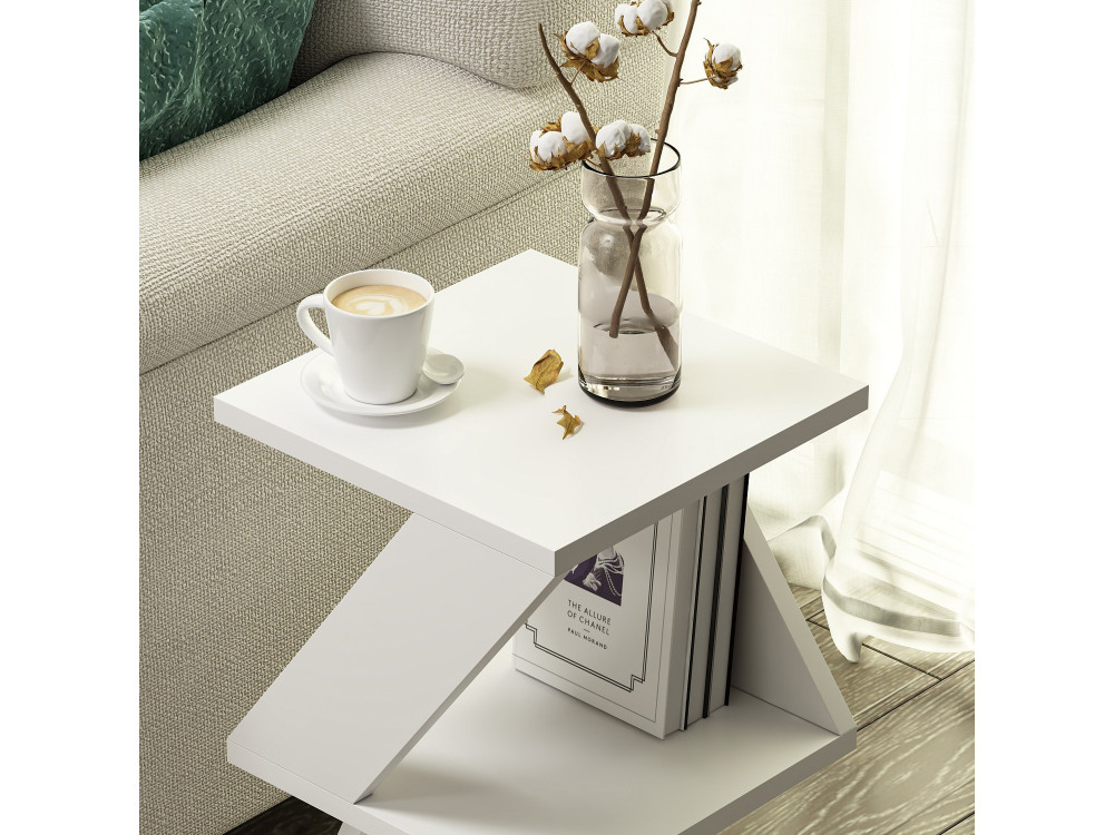 Mesa auxiliar de madera "Albeni" - 30 x 30 x 50 cm - Blanco