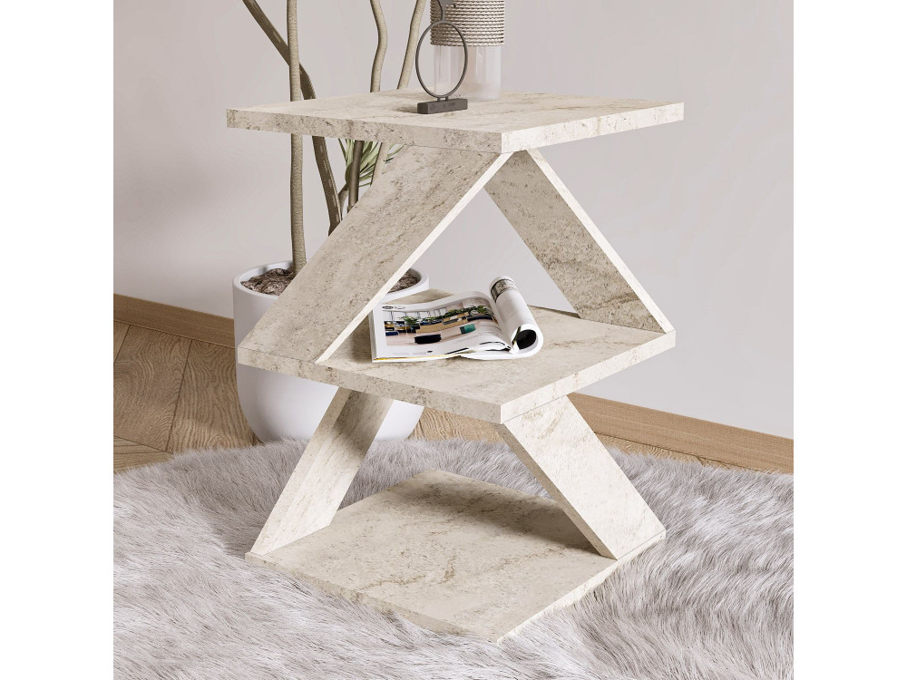 Mesa auxiliar de madera "Albeni" - 29 x 29 x 54 cm - Travertino