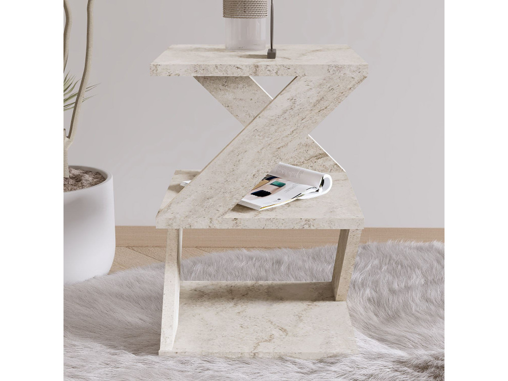 Mesa auxiliar de madera "Albeni" - 29 x 29 x 54 cm - Travertino