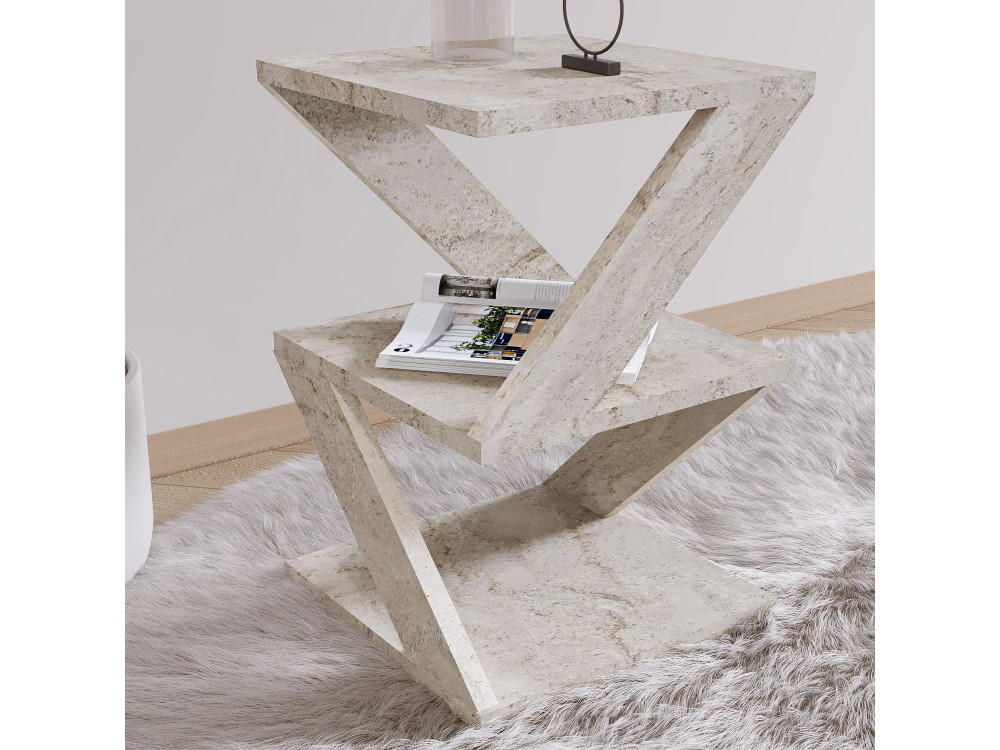 Mesa auxiliar de madera "Albeni" - 29 x 29 x 54 cm - Travertino