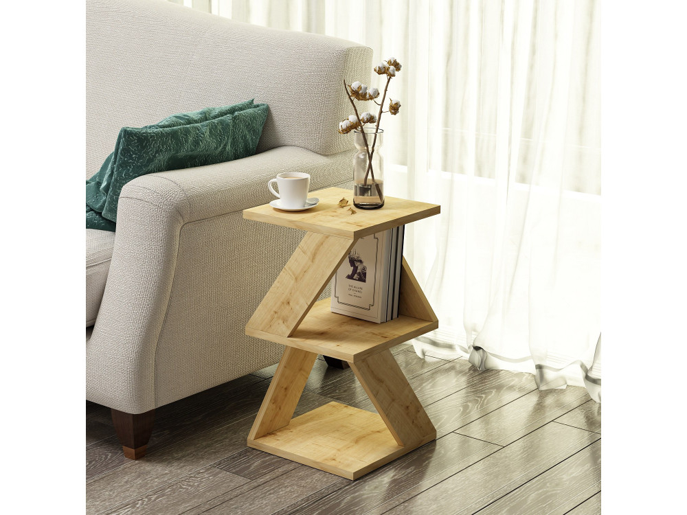 Mesa auxiliar de madera "Albeni" - 30 x 30 x 50 cm - Roble zafiro