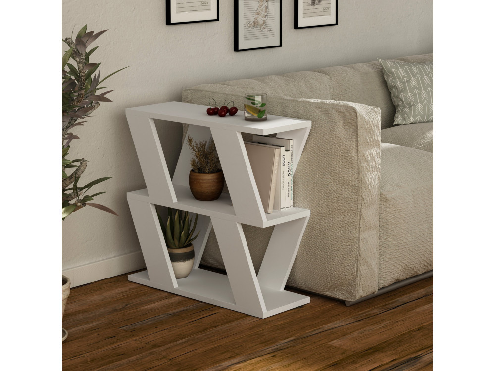 Mesa auxiliar de madera "Lazena" - 60 x 22 x 57 cm - Blanco
