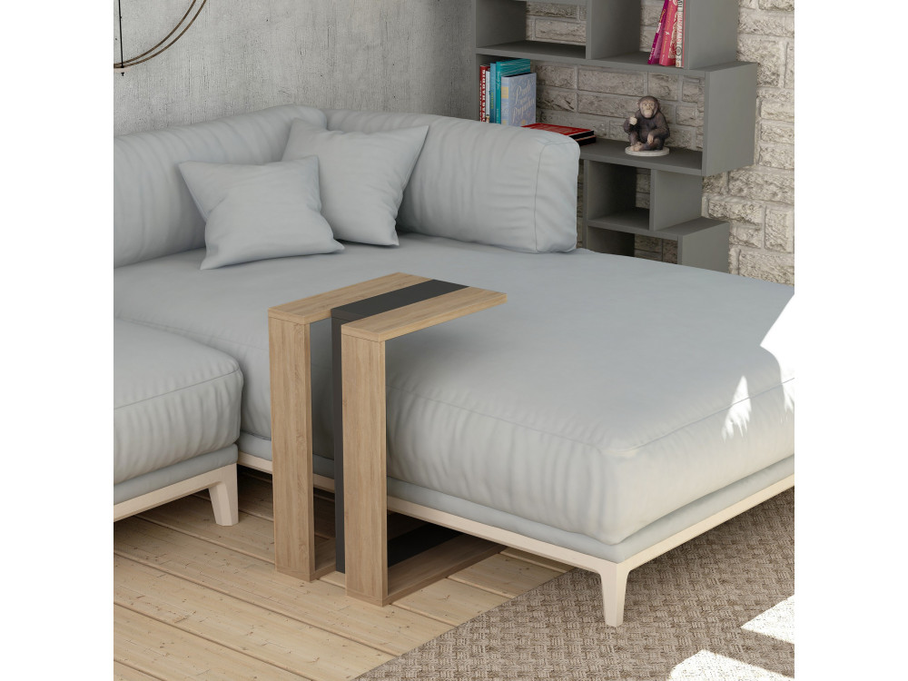 Mesa auxiliar de madera "Muju" - 30 x 40 x 57 cm - Roble-Antracita