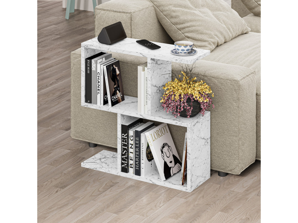 Mesa auxiliar de madera "Homemania" - 60 x 20 x 60 cm - Blanco jaspeado